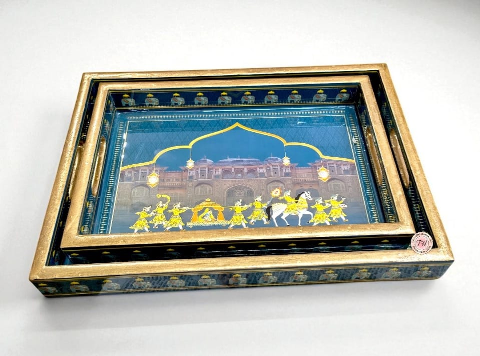 wooden barat Set includes resin finish trays, cutlery holder & tissue holder full combo for home/ office/gift item